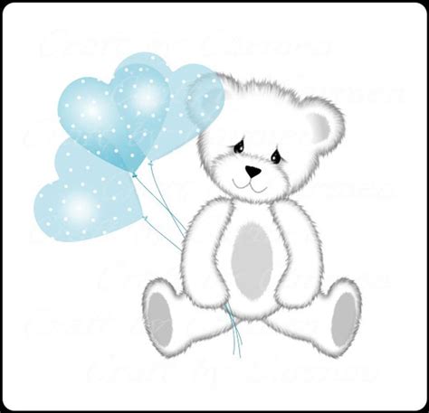 Teddy Bear Clip Art Blue Balloons White Teddy Bear Baby Etsy In 2021