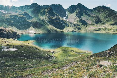 Turquoise Lake And Mountains Range Stock Image Image Of Freedom