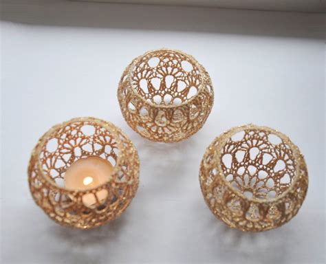 Crochet Candle Holder Gold Candle Holders Candle Holders Wedding