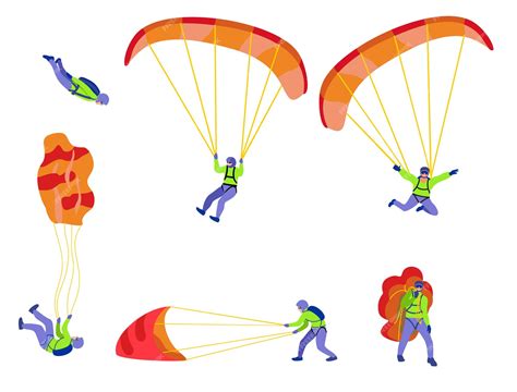 Premium Vector Skydivers Flying With Parachutes Extreme Parachuting