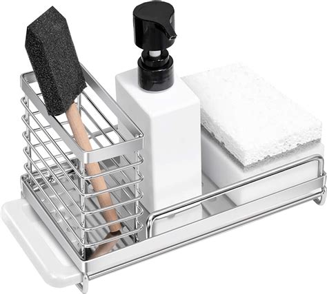 Orimade Kitchen Sink Caddy Organizer With Drain Pan Countertop Sponge
