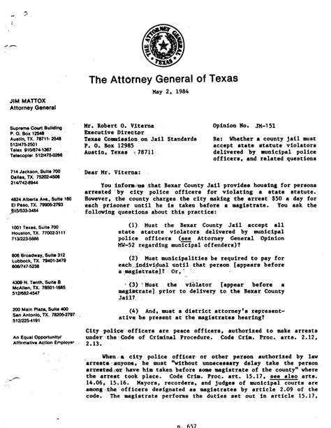 Texas Attorney General Opinion Jm 151 Page 1 Of 4 The Portal To