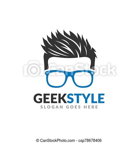 Geek Style Logo Design Template Man Head With Glasses And Cool Hair