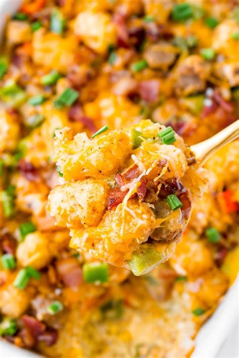 Bake for 20 mins or so. Cheesy Tater Tot Breakfast Casserole | Sugar & Soul