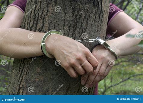 Frau Gebunden An Einem Baum Im Wald Stockbild Bild Von Wald