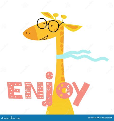 Hand Drawn Illustration Of A Cute Giraffe With Glasses Stock Vector