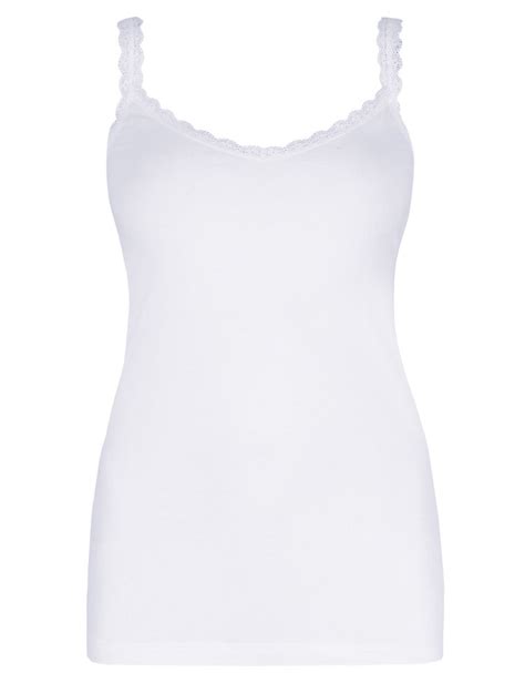 Marks And Spencer M 5 WHITE Cotton Rich Lace Trim Vest Size 14 To 18