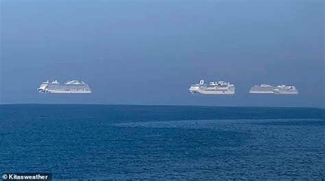 Amazing Trick Of The Light Appears To Show Three Cruise Ships Hovering Off Of