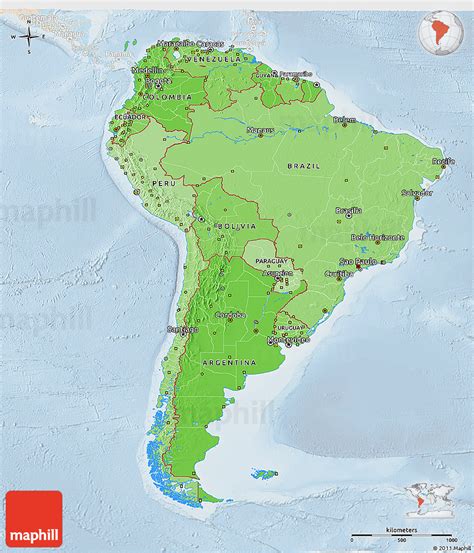 Political Shades 3d Map Of South America Lighten