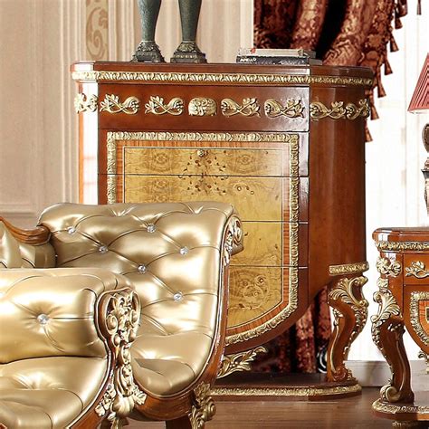 Luxury King Bedroom Set 6 Psc Gold Curved Wood Homey Design Hd 8024