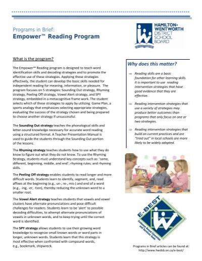 Empower™ Reading Hamilton Wentworth District School Board