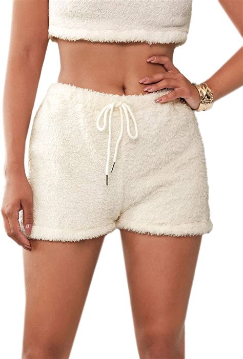 Buy Sweatyrocks Women S Casual Fuzzy Pajama Shorts Fluffy Lounge Short Pants Solid White S At