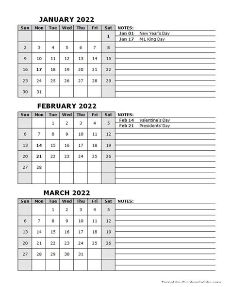 2022 Quarterly Word Calendar With Holidays Free Printable Templates