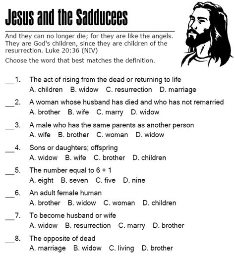 Multiple Choice Printable Bible Quiz