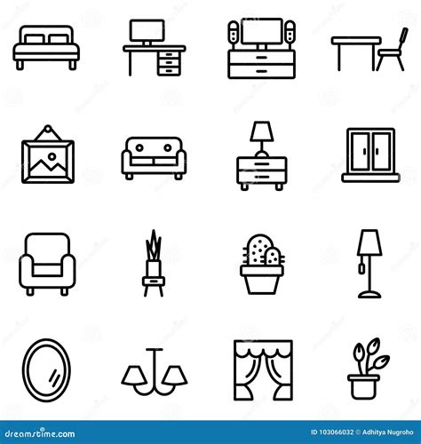 Furniture And Home Decor Icon Set Vector Illustration Stock Vector