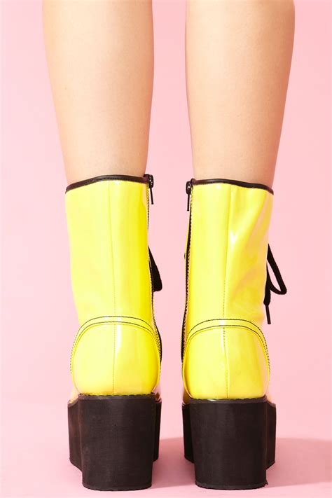 Lyst Nasty Gal Neon Patent Combat Boot In Yellow