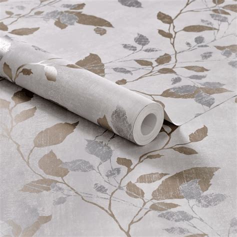 Graham And Brown Boutique Vermeil Metallic Floral Grey Silver And Gold