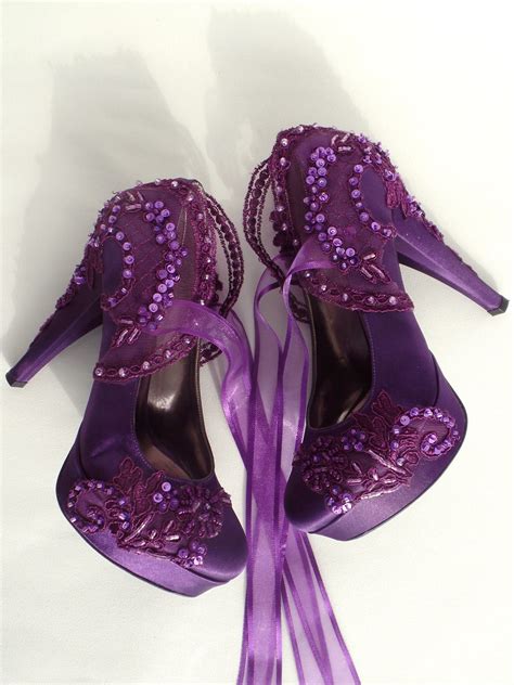 Purple Fall Wedding Shoes Lace Embellished Bridal Shoes Etsy Purple