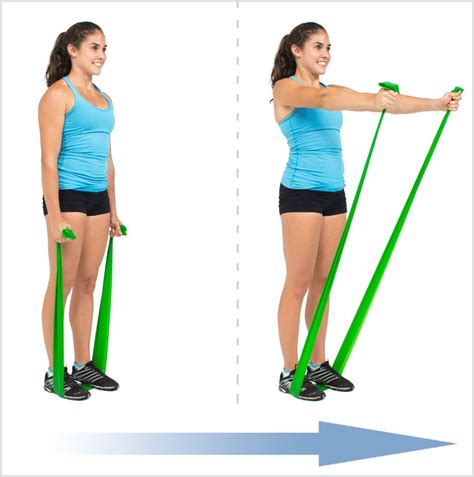 Front Shoulder Raise With Flat Resistance Bands Shoulder Workout At Home Shoulder Raises