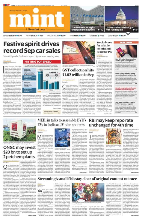 Mint Mumbai October 02 2023 Newspaper Get Your Digital Subscription