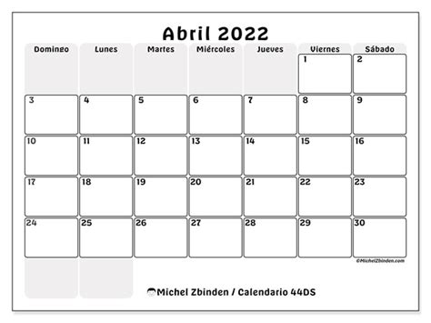 Calendario Abril De 2022 Para Imprimir “44ds” Michel Zbinden Es
