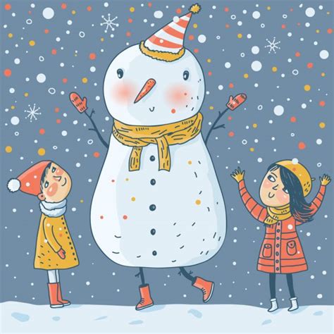 ✓ free for commercial use ✓ high quality images. Kids with a funny Snowman — Stock Vector © smilewithjul ...