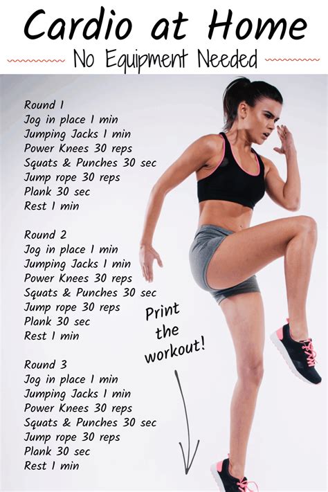 Cardio Workout At Home With No Equipment Print Your Workout And Burn