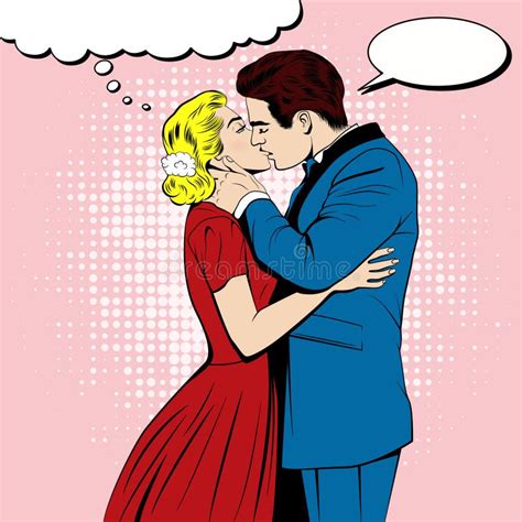 Vector Kissing Couple In The Pop Art Comics Style Stock Vector