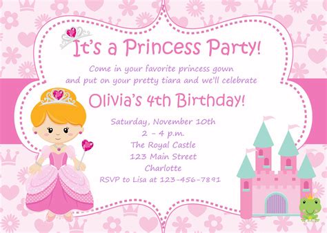 Princess Birthday Party Invitations Wording Drevio Invitations Design