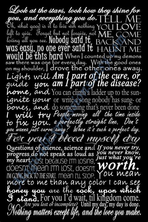 Coldplay Lyrics Song Quotes Art Typography Print Poster 11 By 14