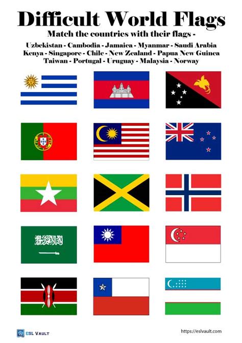 World Flags Worksheet Printables Esl Vault