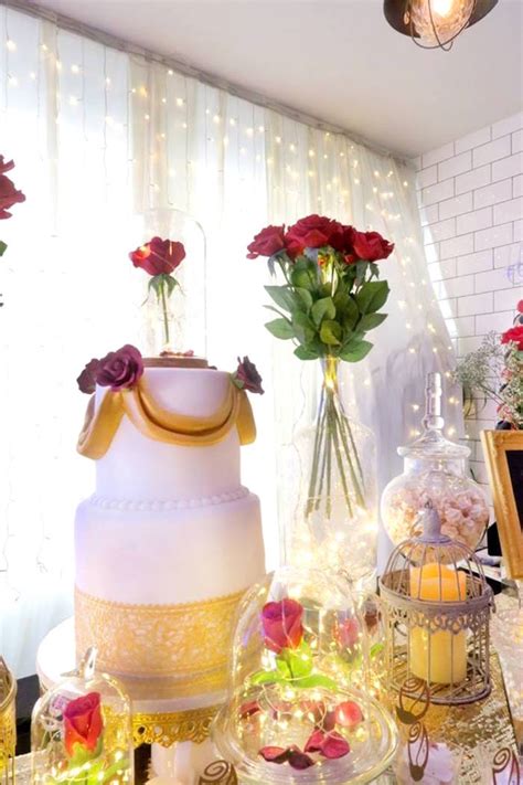 Karas Party Ideas Beauty And The Beast Inspired Wedding Dessert Table