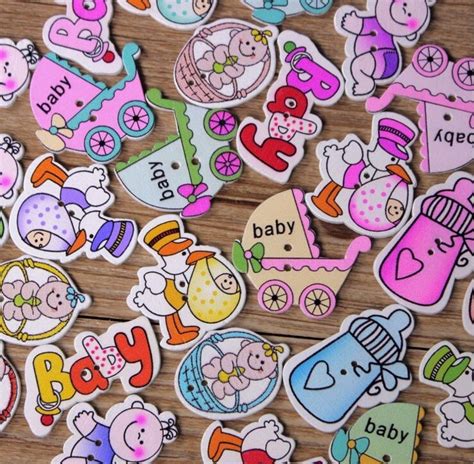 30pcs Mixed Wooden Baby Shower Buttons 2 Holes Cloth