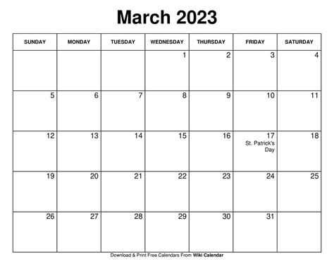 Free Printable March 2023 Calendars Wiki Calendar