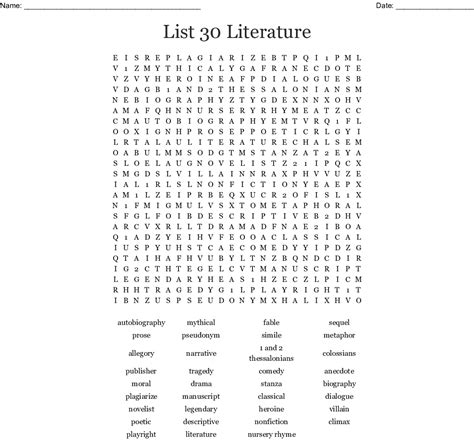 Literary Terms Word Search Wordmint Word Search Printable