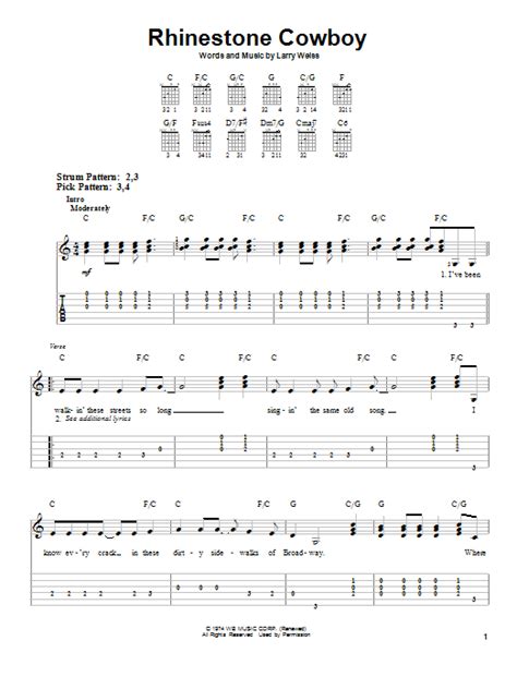 Rhinestone Cowboy By Glen Campbell Easy Guitar Tab Guitar Instructor