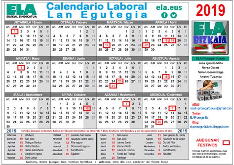 Calendario Laboral Bizkaia 2022 Editable Aria Art
