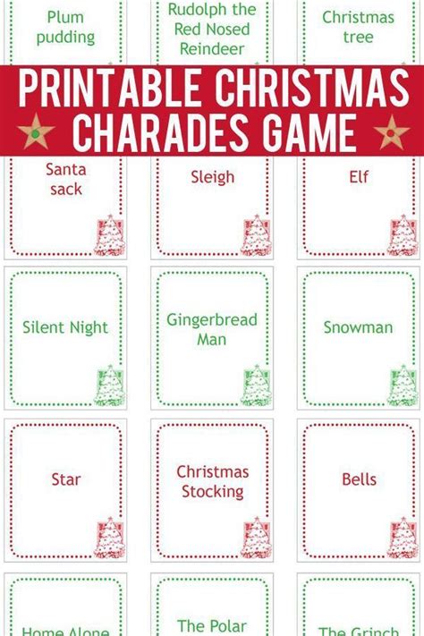 Christmas Charades Cards Printable Game Cards To Print And Play