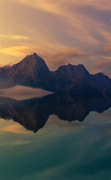 Download Wallpaper 950x1534 Mountains Reflections Sunset Iphone