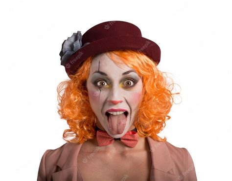 premium photo funny grimace clown girl girl with tongue outside