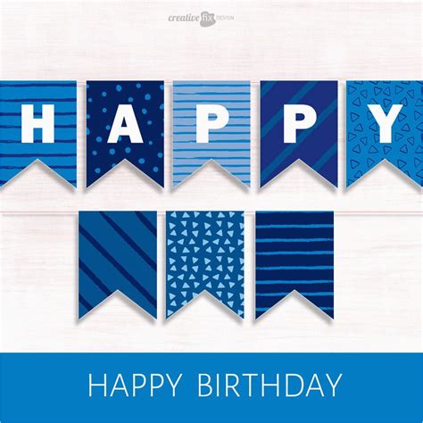 Happy Birthday Banner Cut Out Printable Banner Blue Happy Birthday Pretty Diy Decor Blue