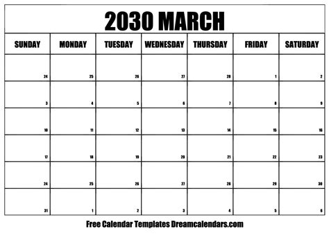 March 2030 Calendar Free Blank Printable With Holidays