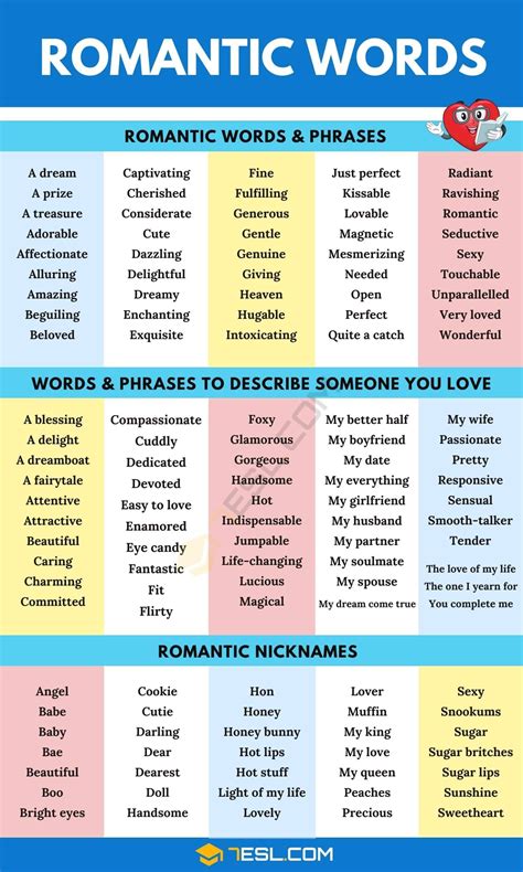 Romantic Words Sweet Words For Someone You Love ESL Romantic Words Old English