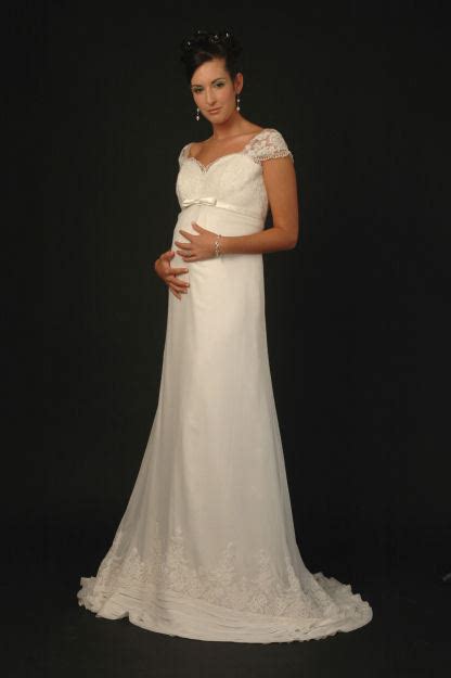 Lovely White Lace Empire Maternity Wedding Dress By Sarah Houston