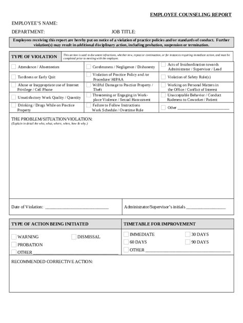 Employee Counseling Report Doc Template Pdffiller