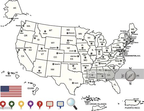 Usa Map Outline With State Capitals And Its Territories High Res Vector