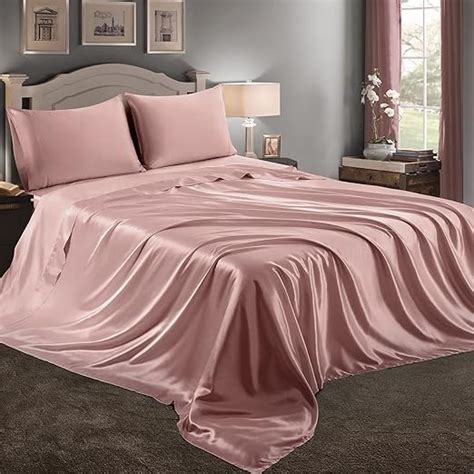 Rudong M 4 Piece Pink Champagne Satin Sheets King Size