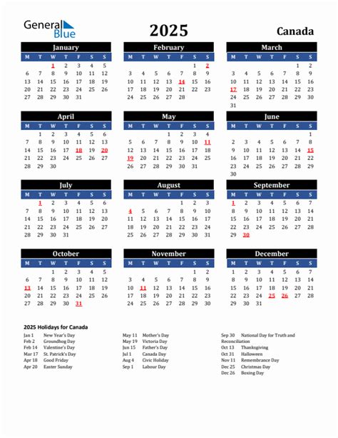 2025 Canada Calendar With Holidays