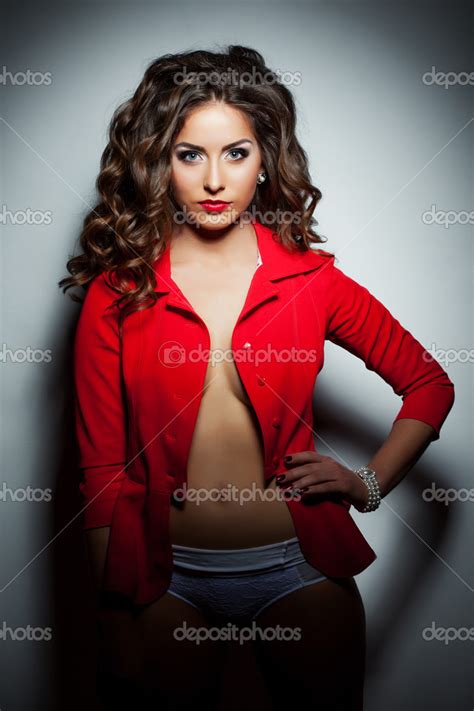 Stylish Beautiful Topless Woman Posing At Camera Stock Photo Wisky