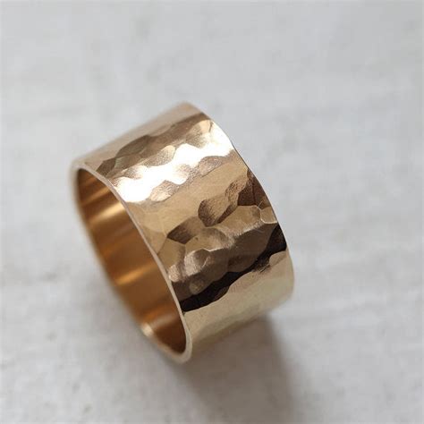 Extra Wide Solid Gold Hammered Wedding Ring Praxis Jewelry